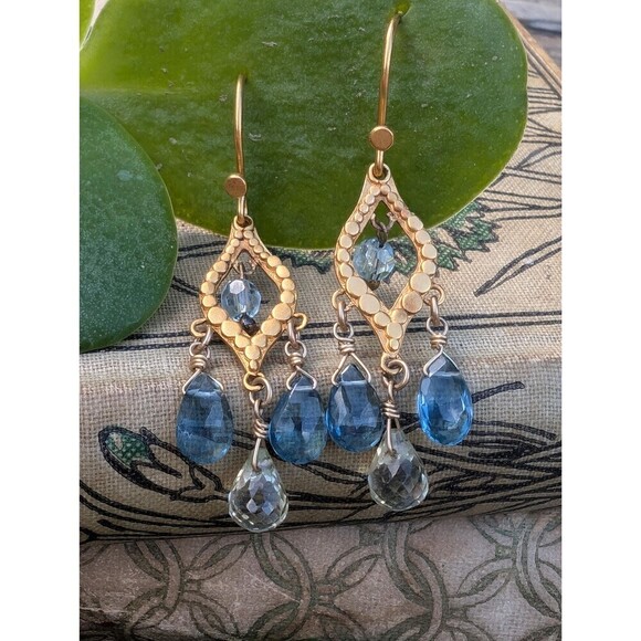 Vintage Gold Vermeil Blue Topaz Earrings, Romantic Gift